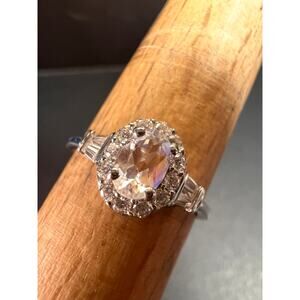 NEW gemmy moonstone and Moissanite sterling silver halo ring size 8